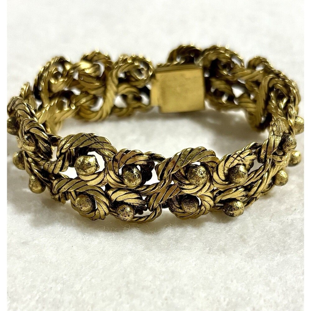 Rare French Modernist Vintage Coil Bracelet Gilt Bronze Plated Woven Wire 1950s